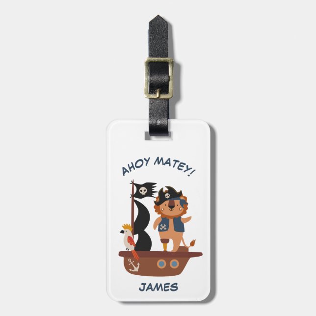 Cute Pirate Lion Personalized Kid's  Luggage Tag (Front Vertical)