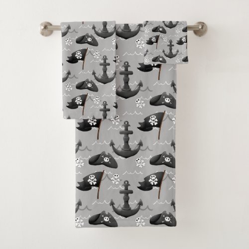 cute pirate lovers tiled bath towel set