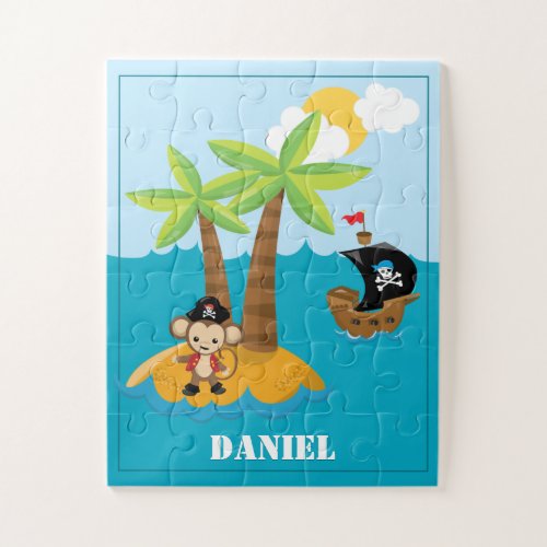 Cute Pirate Monkey with Name Jigsaw Puzzle
