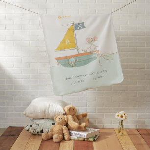 Cute Pirate Mouse Sailboat Kids Monogram Baby Stat Blanket