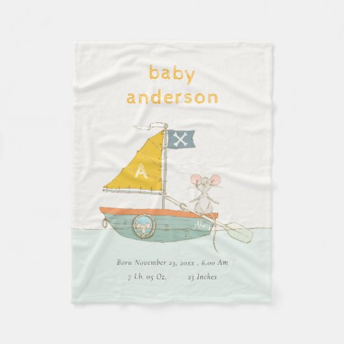 Cute Pirate Mouse Sailboat Kids Monogram Baby Stat Fleece Blanket
