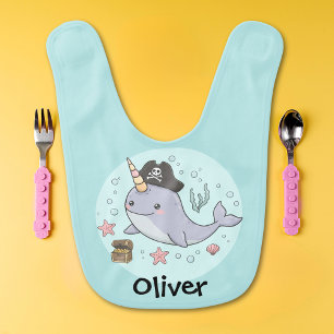 Cute Pirate Narwhal Baby Bib