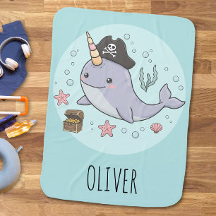 Cute Pirate Narwhal Baby Blanket