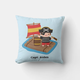Cute Pirate On Wood Raft Throw Pillow