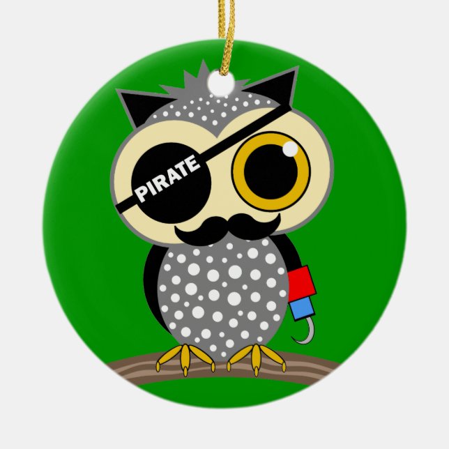 cute pirate owl ceramic ornament (Front)