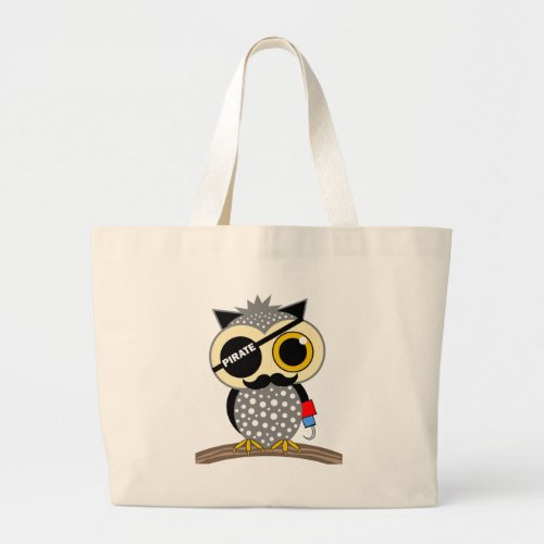 cute pirate owl large tote bag