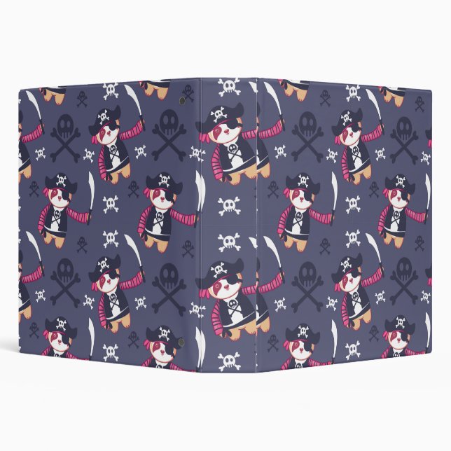 Cute Pirate Panda Bear Pattern 3 Ring Binder (Background)