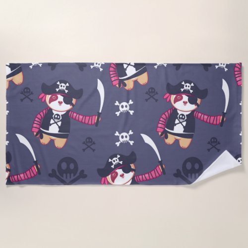 Cute Pirate Panda Bear Pattern Beach Towel