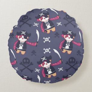 Cute Pirate Panda Bear Pattern Round Pillow