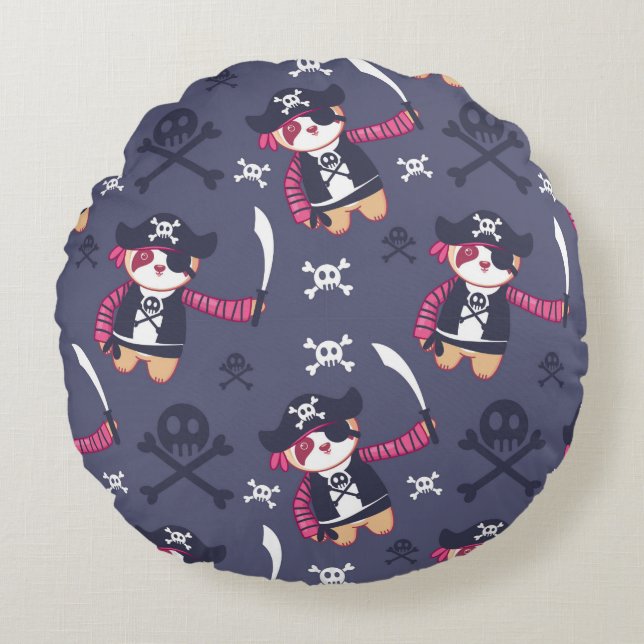Cute Pirate Panda Bear Pattern Round Pillow (Front)