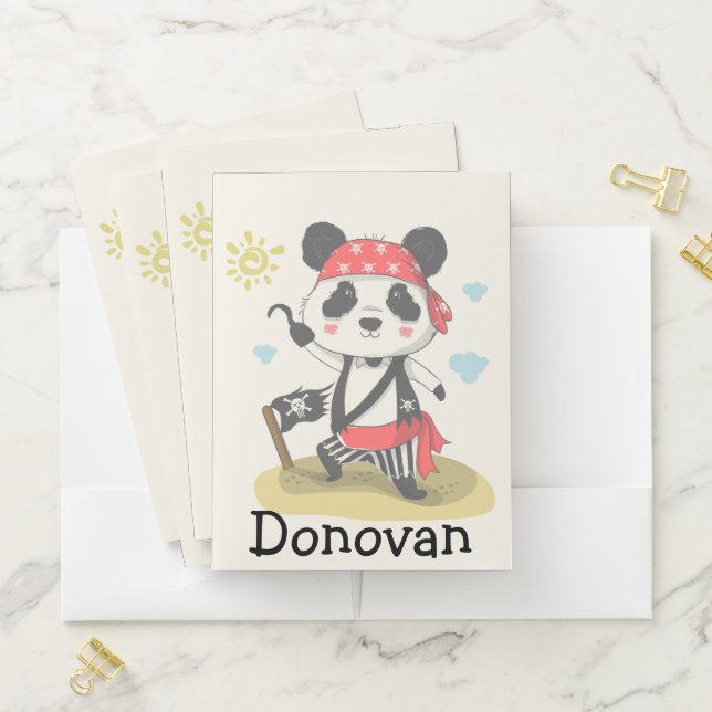 Cute Pirate Panda Bear Pocket Folder (In Situ)