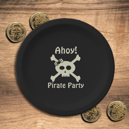 Cute Pirate Party Girly Skull Crossbones Black Paper Plates