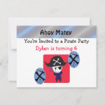 Cute Pirate Party Invitation<br><div class="desc">A cute pirate in a big pirate hat with an eyepatch,  earring and bandana. A red background with pirate accents. Customize with all of your party information as desired.</div>