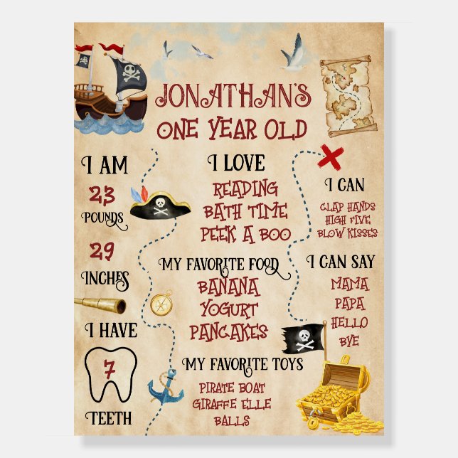 Cute Pirate Party welcome First birthday Foam Board (Front)