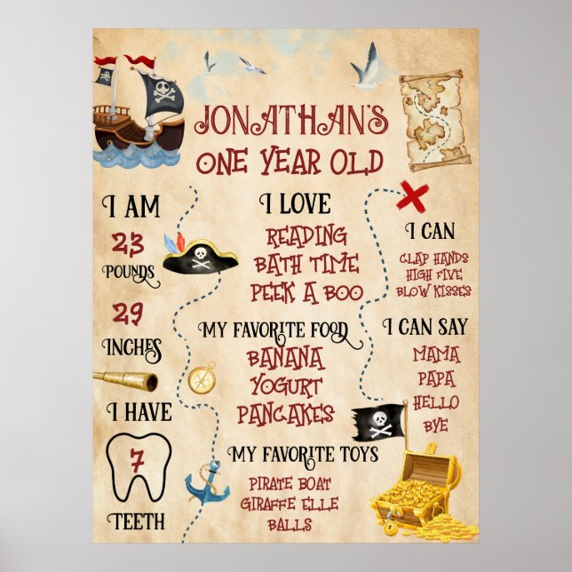 Cute Pirate Party welcome First birthday Poster (Front)
