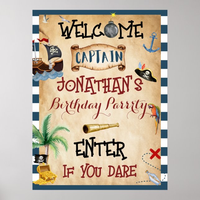 Cute Pirate Party Welcome Poster (Front)