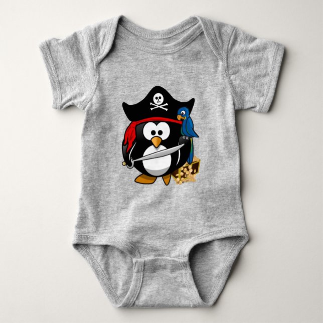 Cute Pirate Penguin Baby Bodysuit (Front)