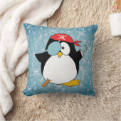 Cute Pirate Penguin Blue Throw Pillow (Blanket)