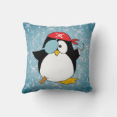 Cute Pirate Penguin Blue Throw Pillow (Back)