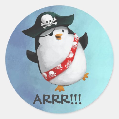 Cute Pirate Penguin Classic Round Sticker