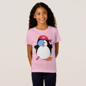 Cute  Pirate Penguin Graphic Pink T-Shirt (Front Full)