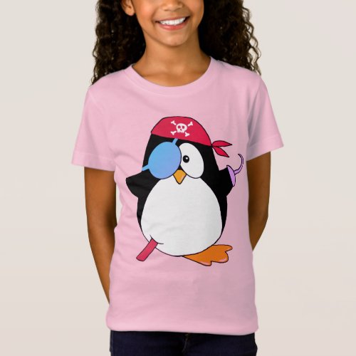 Cute  Pirate Penguin Graphic Pink T_Shirt