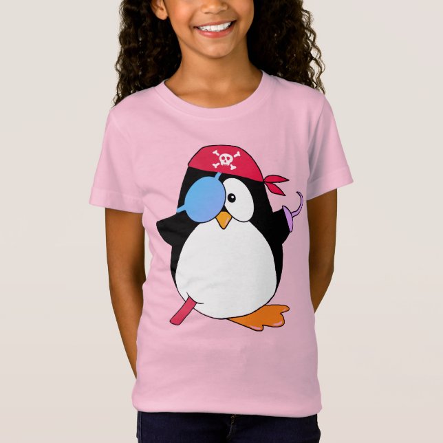 Cute  Pirate Penguin Graphic Pink T-Shirt (Front)