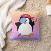 Cute Pirate Penguin Rainbow Throw Pillow (Blanket)