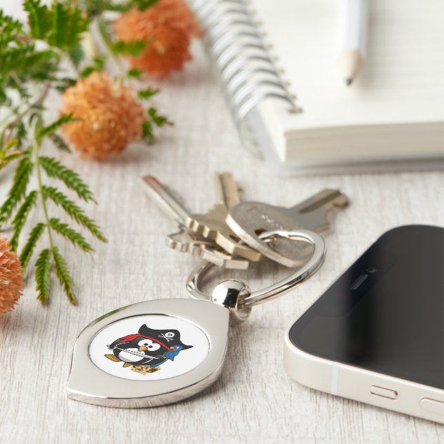Cute Pirate Penguin with Parrot Keychain (Side)