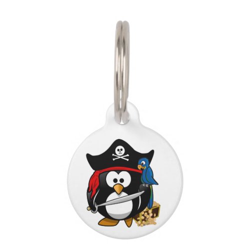 Cute Pirate Penguin with Parrot Pet ID Tag