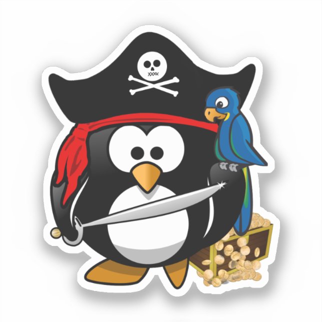 Cute Pirate Penguin with Parrot Sticker (Front)