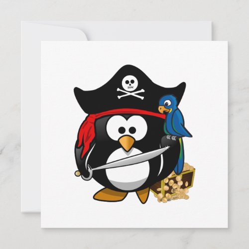 Cute Pirate Penguin with Treasure Chest Personalized Invitation