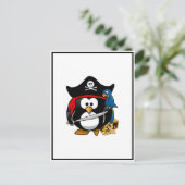 Cute Pirate Penguin with Treasure Chest Postcard (Standing Front)