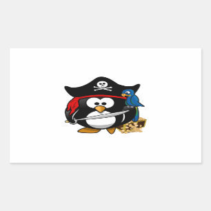 Cute Pirate Penguin with Treasure Chest Rectangular Sticker