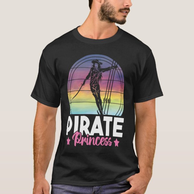 Cute Pirate Princess Girls Retro Sunset Ship Pirat T-Shirt (Front)