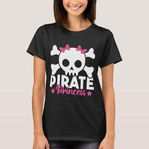 Cute Pirate Princess Pink Pirate Skull and Crossbo T_Shirt