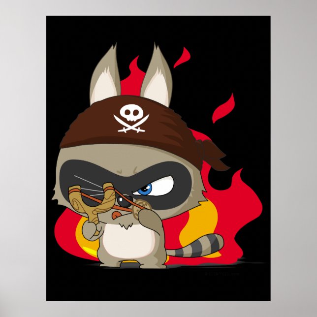 Cute pirate raccoon funny cartoon charcter poster (Front)