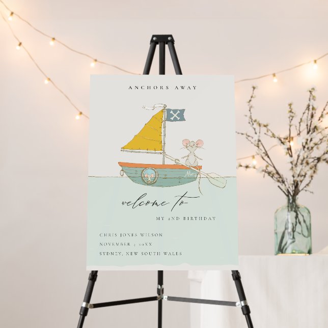 Cute Pirate Sailboat Any Age Birthday Welcome Foam Board (In Situ (Stand))