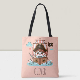 Cute Pirate Sailor Captain Kid and Ship Tote Bag