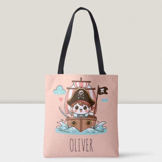 Cute Pirate Sailor Captain Kid and Ship Tote Bag (Creator Uploaded)