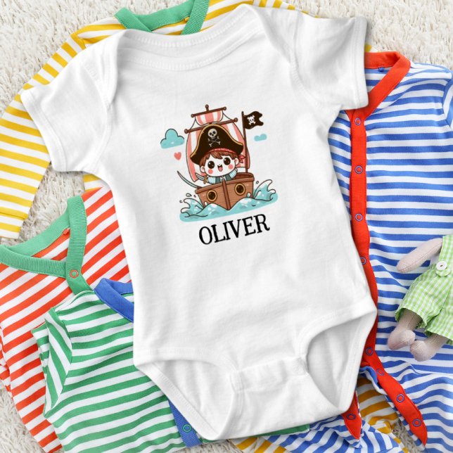 Cute Pirate Sailor Kid and Pirate Ship Baby Bodysuit (Creator Uploaded)