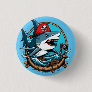 Cute pirate shark on a boat  button