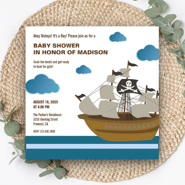 Cute Pirate Ship Baby Shower Invitation | Zazzle