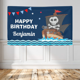 Cute Pirate Ship Kids Birthday Party Banner
