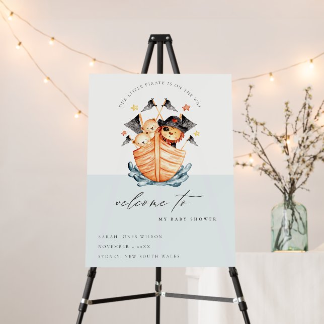 Cute Pirate Ship Lion Cub Baby Shower Welcome Foam Board (In Situ (Stand))