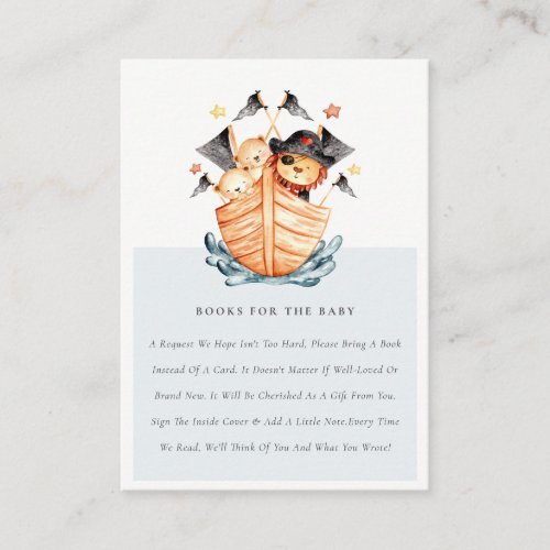 Cute Pirate Ship Lion Cub Books For Baby Shower Enclosure Card