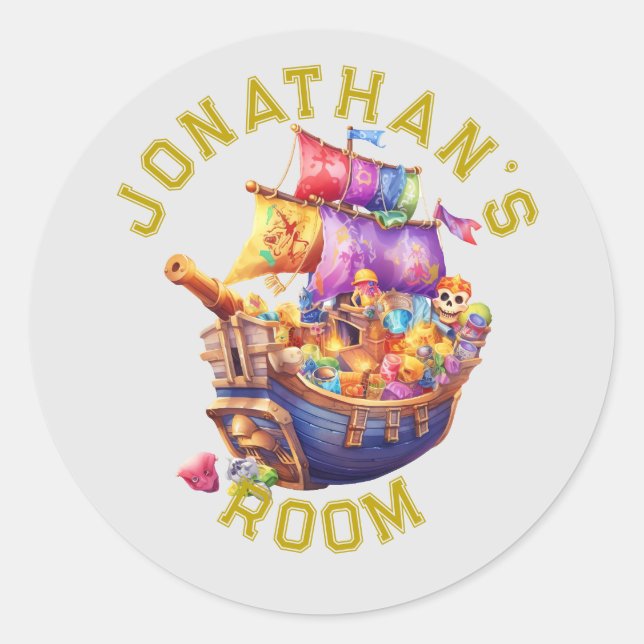 Cute Pirate Ship Personalized  Classic Round Sticker (Front)