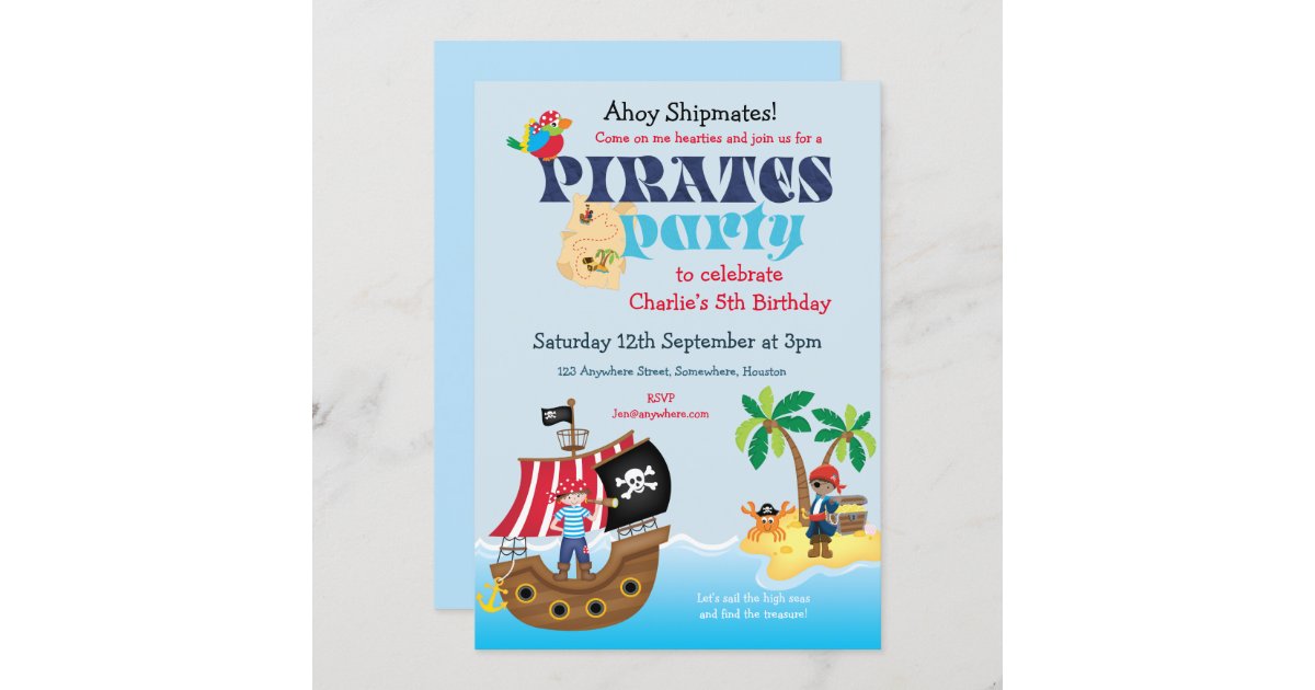 Cute Pirate Shipmates Boys Birthday Party Invitation | Zazzle