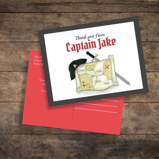 Cute Pirate Simple Thank You Custom  Postcard (Cute Pirate Thank You Card Template.)
