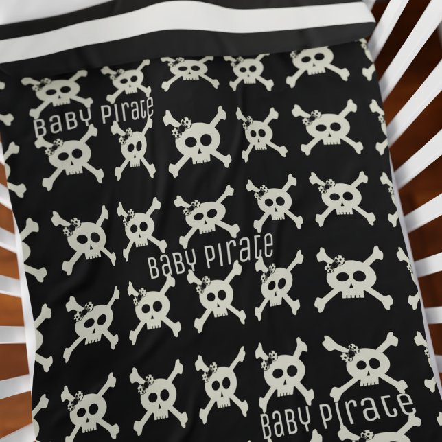 Cute Pirate Skull Crossbones Baby Blanket (For the littlest pirate. Add your name)